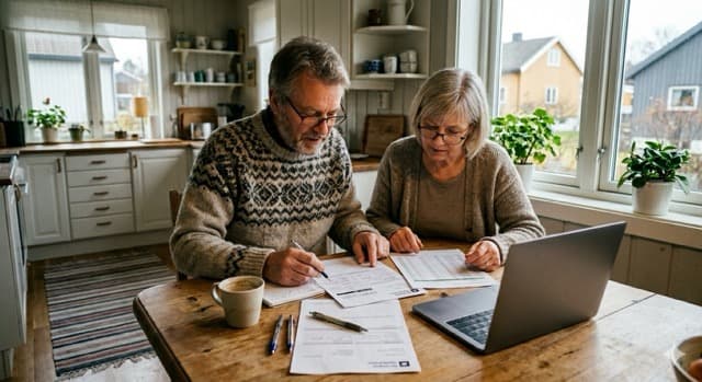 Par som fyller i dokument tillsammans vid köksbordet